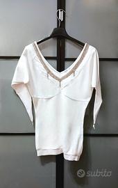 Maglia sbracciata gioiello Zuiki bianca con strass