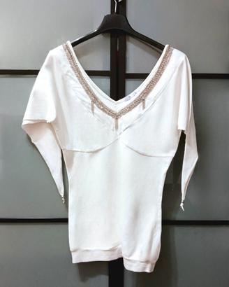 Maglia sbracciata gioiello Zuiki bianca con strass