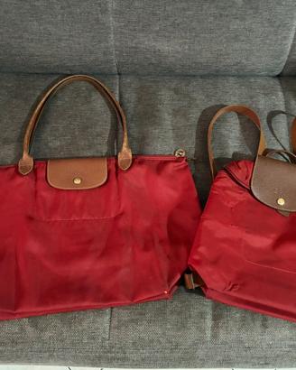 Set borsa shopping e zaino Longchamp rossi