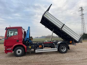 MAN 15.250 gru FASSI 90/4 cass. ribaltabile 3 lati