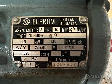 Motore Elettrico Trifase 1HP - Elprom Troyan