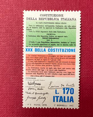 Francobollo XXX della Costituzione anno 1978