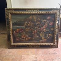 Grande Dipinto Antico Olio su Tela - Natura Morta