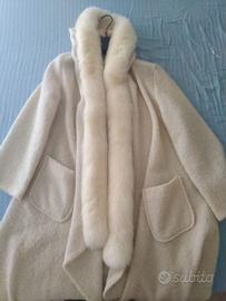 Cappotto lana 100% collo volpe bianca