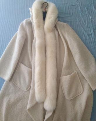 Cappotto lana 100% collo volpe bianca