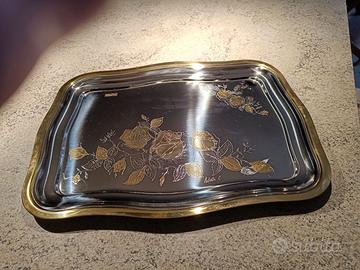 VASSOIO IN ACCIAIO INOX E ROSE IN ORO 24K