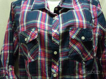 Camicia donna sportiva a quadri rosa blu Tg L