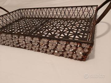 Vassoio in metallo dorato con cristalli