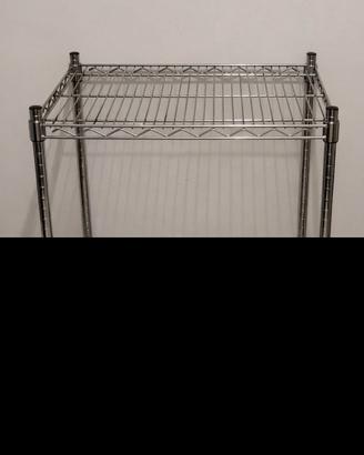 carrello scaffale in metallo cromato su ruote 