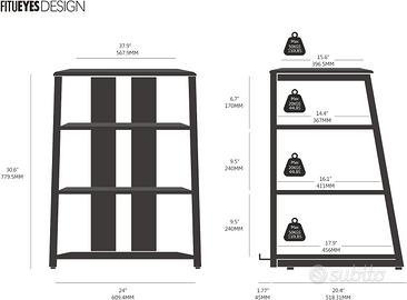 FITUEYES Mobile HiFi Più Grande con 4 Ripiani in 8mm Vetro Temperato,  Mobile Giradischi Rack HiFi Angolare 770×600×455mm, Alto Moderno Mobili per  Hi