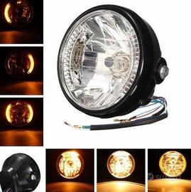 Faro Centrale Fanale Nero 7? Cafè Racer Frecce Led