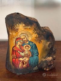 Icona Artigianale Sacra Famiglia su Tronco Albero