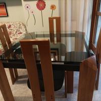 tavolo legno massello vetro con 4 sedie