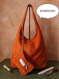 Borsa Hobo in pelle scamosciata colore arancio 