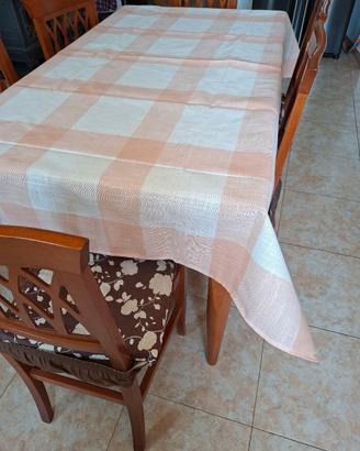 tovaglia poliestere a quadrettoni bianchi e pesca 