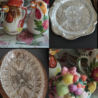 Insieme brocche galletto, frutta e portaantipasti