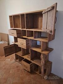 Libreria credenza etnica in legno massello 