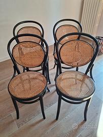 4 sedie in stile francesina di legno e rattan