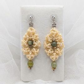 Orecchini Artigianali Boho Chic Gemme Giada verde