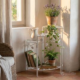 Etagere Provenzale Shabby in Metallo Bianco 57cm
