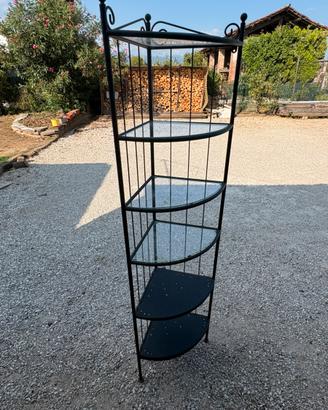 Scaffale in acciaio con ripiani in vetro temperato