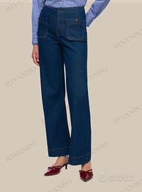 Jeans donna dark wide-leg con tasche a toppa