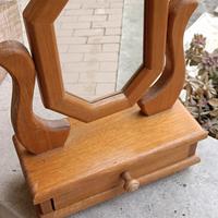 specchio da tavolo in legno vintage con cassetto p