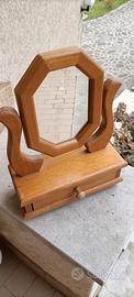 specchio da tavolo in legno vintage con cassetto p