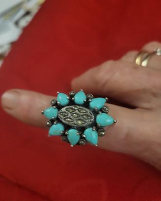 Anello in argento 800 con turchese