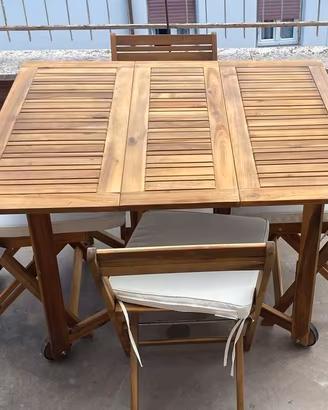 Set Tavolo Acacia Comprese 4 Sedie 110x90cm 