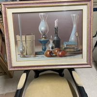 Quadro natura morta con lampade e oggetti vintage