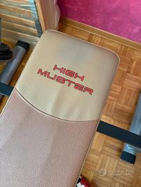 Panca multifunzione + bilanciere, manubri e dischi