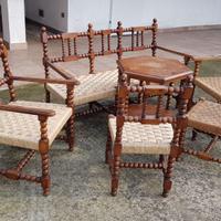 Set antico da soggiorno : divano , sedie, tavolino