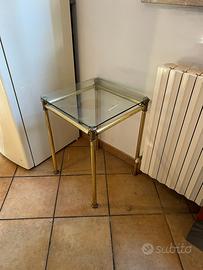 Tavolino quadrato in vetro e ottone