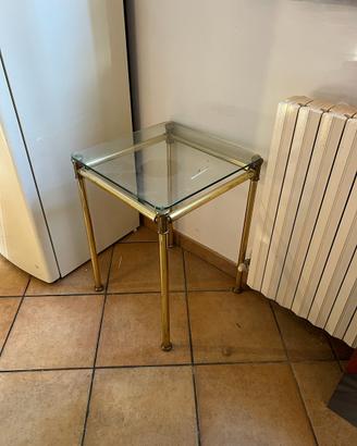 Tavolino quadrato in vetro e ottone