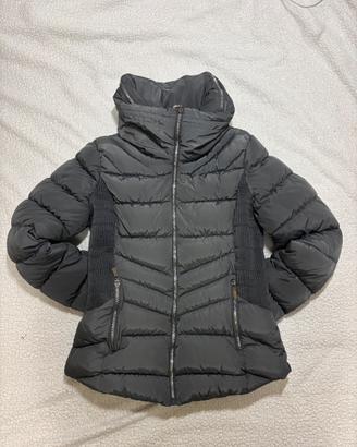 Dark grey puffer jacket women winter slim fit