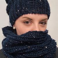 Set cappello e sciarpa scaldacollo blu con glitter