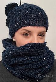 Set cappello e sciarpa scaldacollo blu con glitter