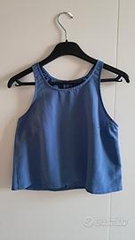Crop Top Azzurro con Cerniera Posteriore 