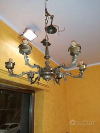 Lampadario vintage in ottone 6 punti luce