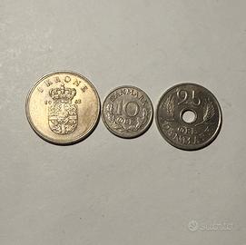 Lotto 3 monete Danimarca anni '60 1 Krone 1963