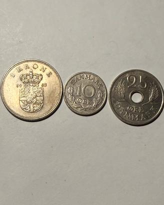 Lotto 3 monete Danimarca anni '60 1 Krone 1963
