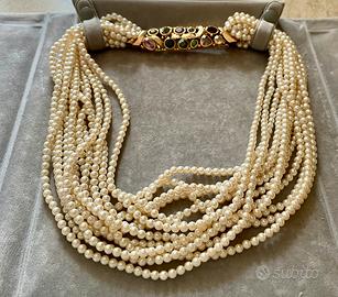 Collana perle, oro e pietre policrome