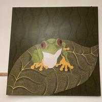 Quadro moderno Rana su foglia dipinto a mano