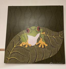 Quadro moderno Rana su foglia dipinto a mano