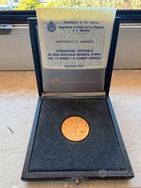 Moneta d’oro 5 scudi Repubblica di San marino 1977