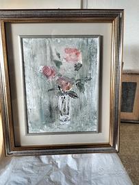 Pollesel F. - olio su tela – Rose nel bicchiere