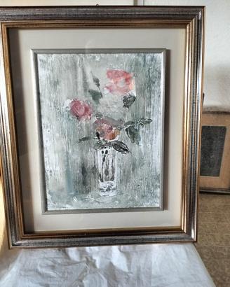Pollesel F. - olio su tela – Rose nel bicchiere
