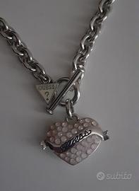 Collana girocollo Guess cuore con brillanti rosa