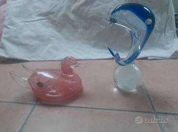 Delfino e Anatra Murano foglia oro e argento